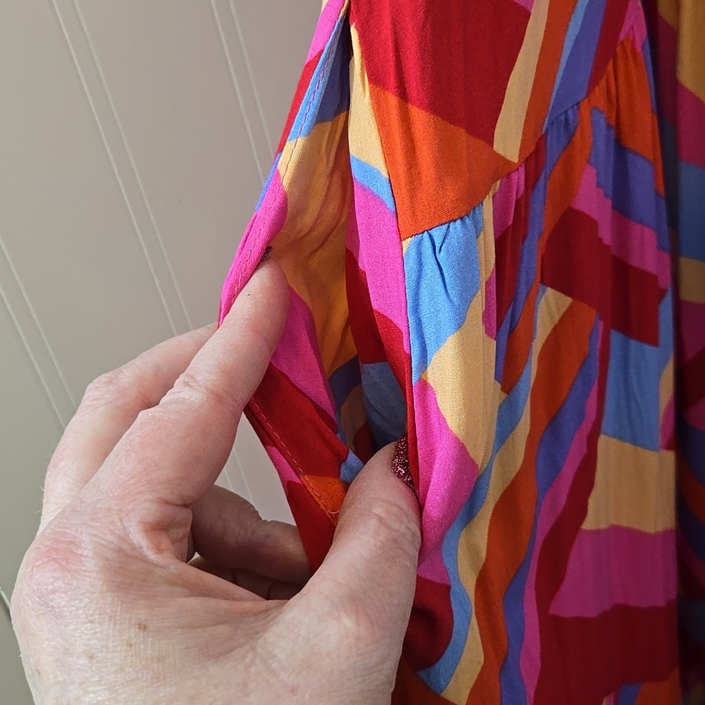 Anthropologie Abel The Label Pink Blue Red Lilac Purple Peach Geometric Maxi MED - Picture 6 of 8
